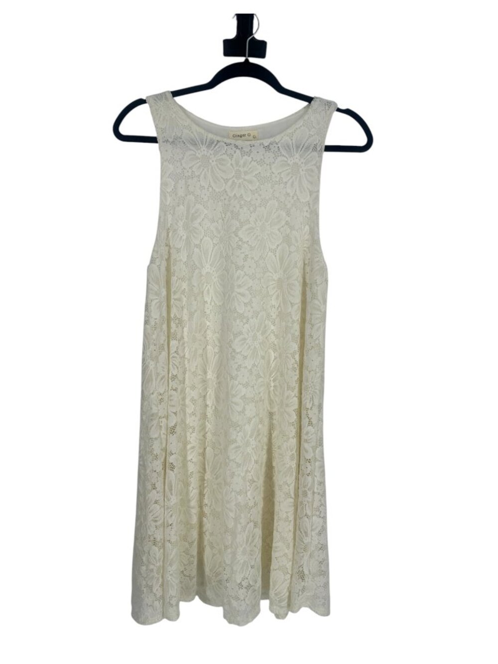 Ginger G Floral Lace Dress Large Ivory White A Line Shift Cottagecore Boho